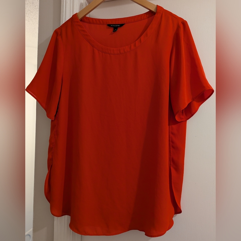Banana Republic Red-Orange Boxy Relaxed Blouse With Side Slits - M